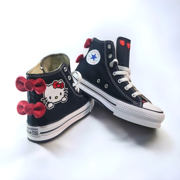 Converse Girls Chuck Taylor All Star High Top Custom Made Hello Kitty Sneakers - Picture 6 of 8